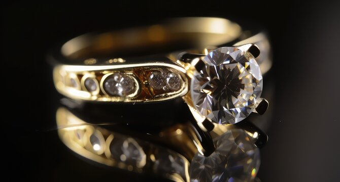 premium golden wedding ring jewel photography with shiny gemstone generative ai