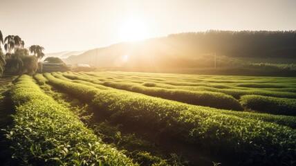 natural and fresh tea farm field outdoor scenery generative ai