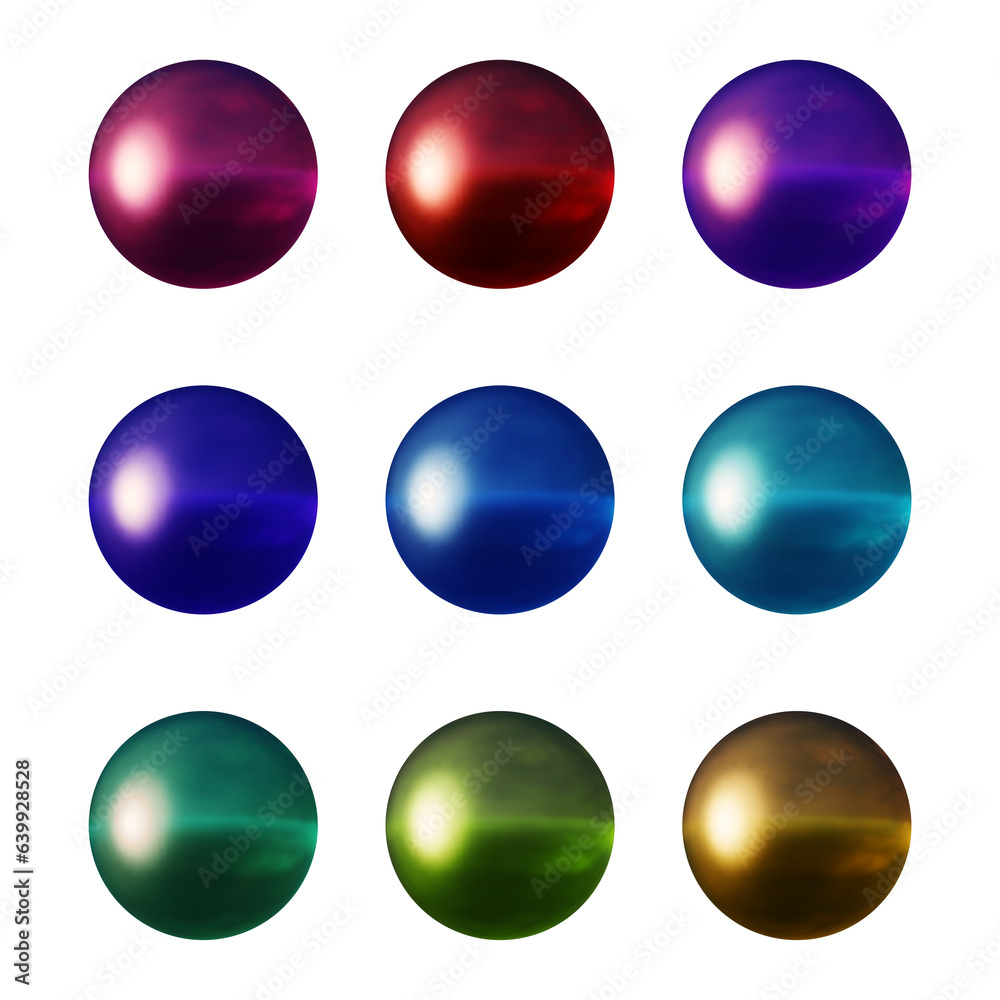Poster set of round shape sphere ball or button in 3d rendering isolated on transparent background for deco
