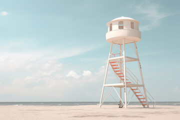 Lifeguard tower on the beach in pastel natural colors.