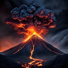 Volcano erupting, spewing lava & ash. Dark smoke fills the sky. T-shirt graphics, posters & wall decoration.
