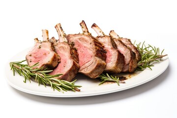 lamb chops grilled on white plate isolated white background 