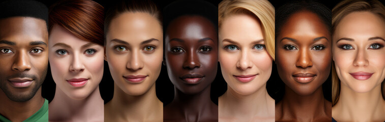 Banner collage of diverse faces representing the different ethnic communities , diversity background concept
