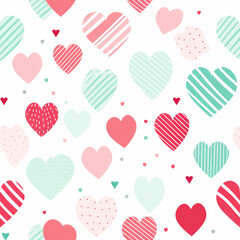 hearts on white background seamless pattern,valentines days , light red, pink green pink hearts. High quality photo