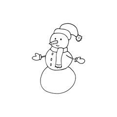 Hand-drawn snowman isolated on white background, winter illustration