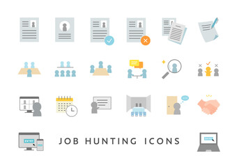 就職・転職活動にまつわるアイコンセット1（フラット）