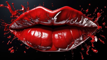 red lips isolated on black background