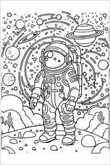 coloring page of a boy and a child astronaut coloring book page outline vector art illustration design