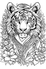 Obraz premium Tiger coloring book page outline vector art illustration design