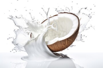 coconut and cream water splash on white background