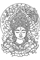 women meditation coloring page outline vector art illustration design 
