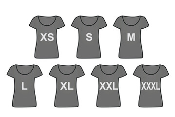 Clothing t shirts sizes. vector