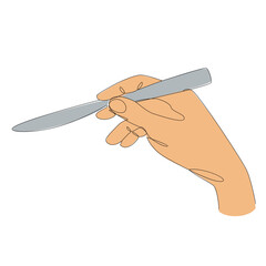 Silhouettes of a man's hand holding a knife in modern one line style. Continuous line drawing, aesthetic outline for home decor, posters, wall art, stickers, logo. Vector illustration.