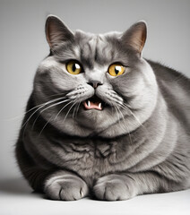 very fat gray cat. Surprised face. Cute ginger fat Cat saying wow, Happy cat, Meow wow. love to animals concept. lovely pet, Generative AI, illustration.