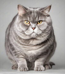 Obraz premium very fat gray cat. Surprised face. Cute ginger fat Cat saying wow, Happy cat, Meow wow. love to animals concept. lovely pet, Generative AI, illustration.