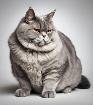 very fat gray cat. Surprised face. Cute ginger fat Cat saying wow, Happy cat, Meow wow. love to animals concept. lovely pet, Generative AI, illustration.