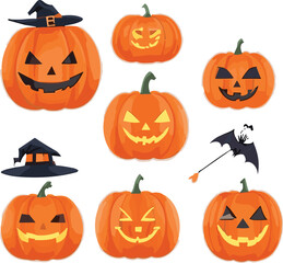 Creepy Pumpkin Faces Vector Icon Pack