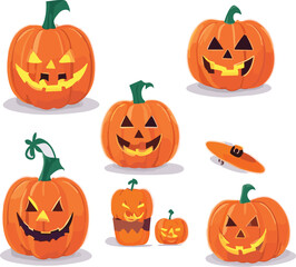 Glowing Pumpkin Lanterns Halloween Vector Pack