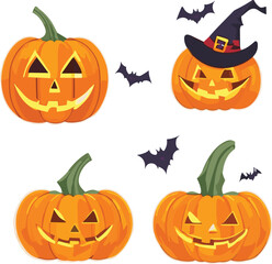 Haunted Pumpkin Carvings Vector Clipart Set