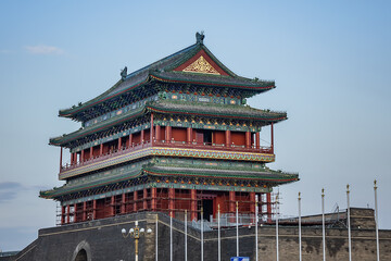 Zhengyangmen Gate (Qianmen Gate) - famous gate is located at the south of Tiananmen Square (Gate of Heavenly Peace), large city square in center of Beijing. BEIJING, CHINA.