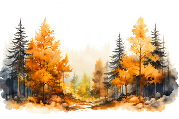 Autumn. Watercolor painting of a forest landscape in the fall