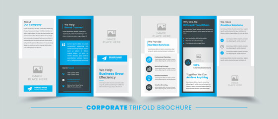 Business trifold brochure design template | Simple and minimalist promotion layout with blue color | Easy to customize