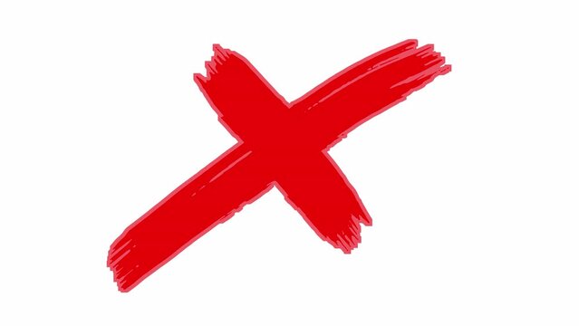 The appearance of an animated hand-drawn red cross with a brush. Prohibition concept, strikethrough on isolated background.