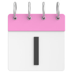 3D calendar. Day 1. First day of the month. 3D illustration.