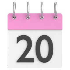 3D calendar. Day 20. Twentieth day of the month. 3D illustration.