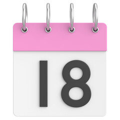 3D calendar. Day 18. Eighteenth day of the month. 3D illustration.