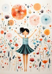 Whimsical ballerina. Greeting card template. Room for copy.