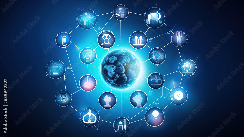 Wall mural medical icon network connection with modern virtual screen interface. generative ai