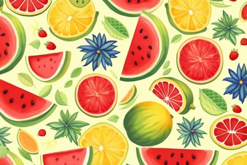 Seamless pattern with citrus fruits Vector illustration in flat style