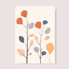 Autumn postcard vector template, concise card with yellowed leaves.
