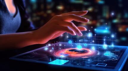Hand mixing music on midi controller with wave vibe concept. Generative Ai