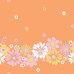 Obraz premium 70s Retro Floral Seamless Vector Pattern