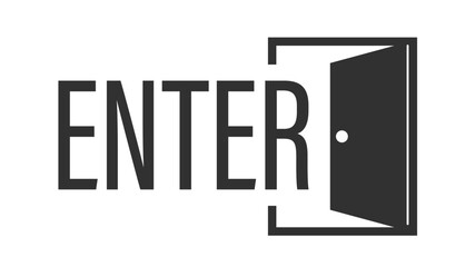 Enter vector icons and sign. Typography design. Open Close door. Login, logout, register, password, vip entrance, key, lock or exit vector illustrations.