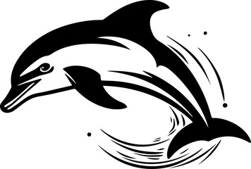 Dolphin black outline vector illustration. Under the water animal art.