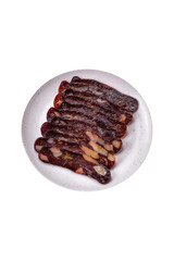 Delicious smoked or cured mahan horse meat sausage with spices and herbs