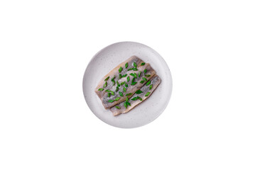 Delicious Atlantic herring marinated with salt and spices