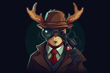 a Reindeer with a red nose is a detective, anime artstyle, comic, stylized - Generative Ai