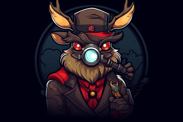 a Reindeer with a red nose is a detective, anime artstyle, comic, stylized - Generative Ai