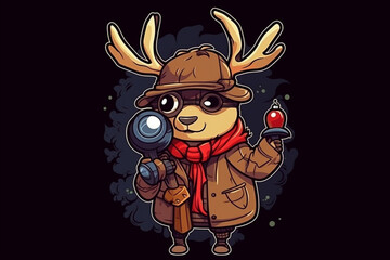 a Reindeer with a red nose is a detective, anime artstyle, comic, stylized - Generative Ai