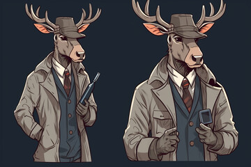 a Reindeer with a red nose is a detective, anime artstyle, comic, stylized - Generative Ai