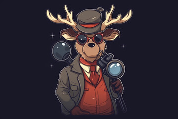 a Reindeer with a red nose is a detective, anime artstyle, comic, stylized - Generative Ai