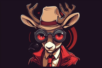 a Reindeer with a red nose is a detective, anime artstyle, comic, stylized - Generative Ai