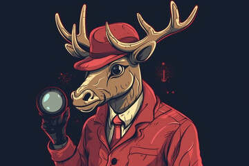 a Reindeer with a red nose is a detective, anime artstyle, comic, stylized - Generative Ai