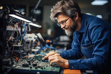 Microelectronic engineer works with a hardware parts