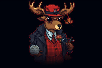a Reindeer with a red nose is a detective, anime artstyle, comic, stylized - Generative Ai