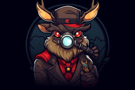a Reindeer with a red nose is a detective, anime artstyle, comic, stylized - Generative Ai